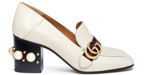 Gucci Peyton Pearlyheel Loafers In White Leather 